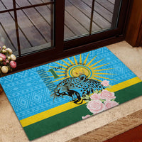 Rwanda Independence Day Rubber Doormat Leopard With Roses - Wonder Print Shop
