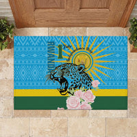 Rwanda Independence Day Rubber Doormat Leopard With Roses - Wonder Print Shop