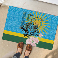 Rwanda Independence Day Rubber Doormat Leopard With Roses - Wonder Print Shop