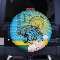 Rwanda Independence Day Spare Tire Cover Leopard With Roses - Wonder Print Shop