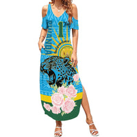 Rwanda Independence Day Summer Maxi Dress Leopard With Roses - Wonder Print Shop