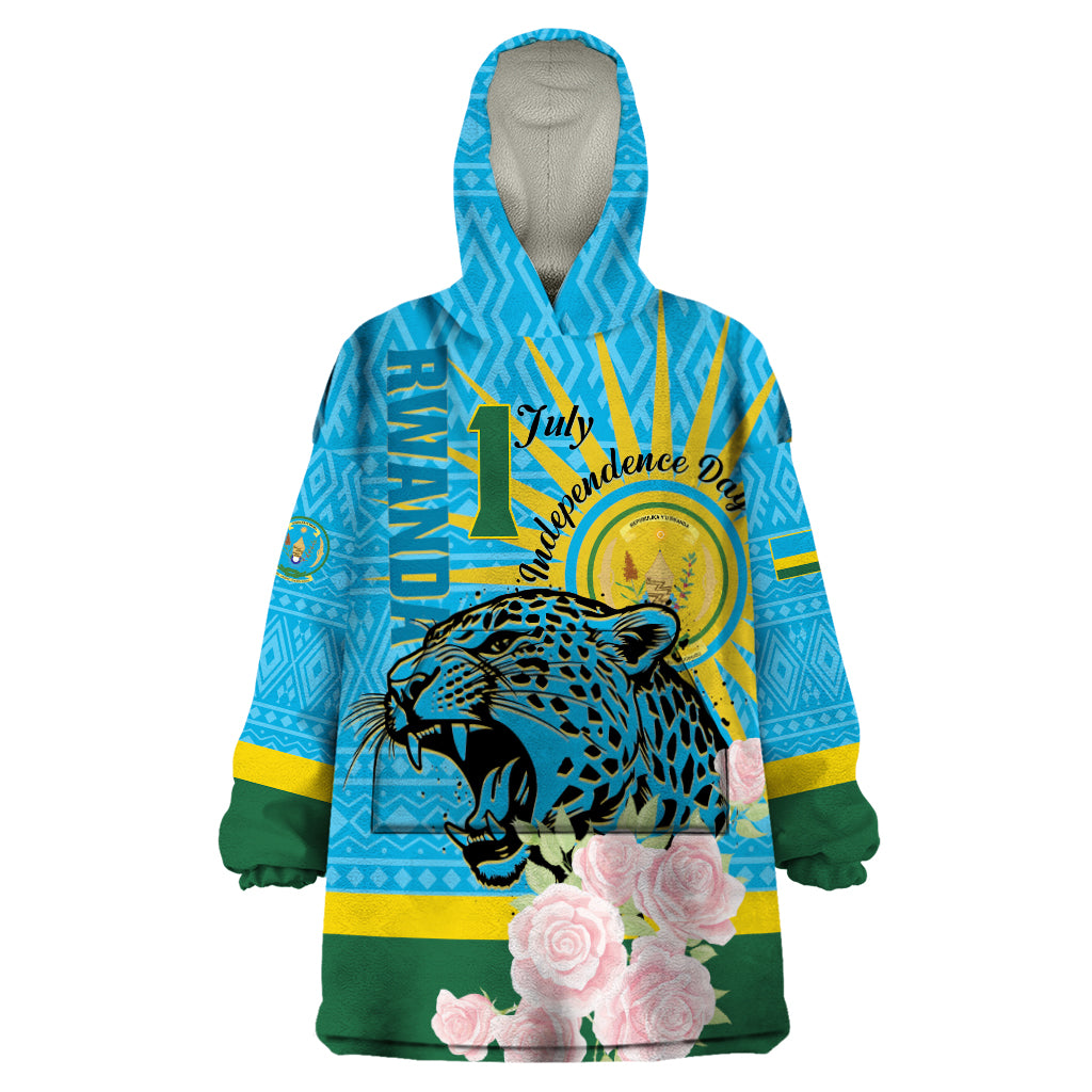 Rwanda Independence Day Wearable Blanket Hoodie Leopard With Roses