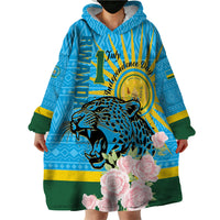 Rwanda Independence Day Wearable Blanket Hoodie Leopard With Roses - Wonder Print Shop