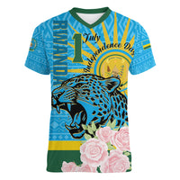 Rwanda Independence Day Women V-Neck T-Shirt Leopard With Roses - Wonder Print Shop