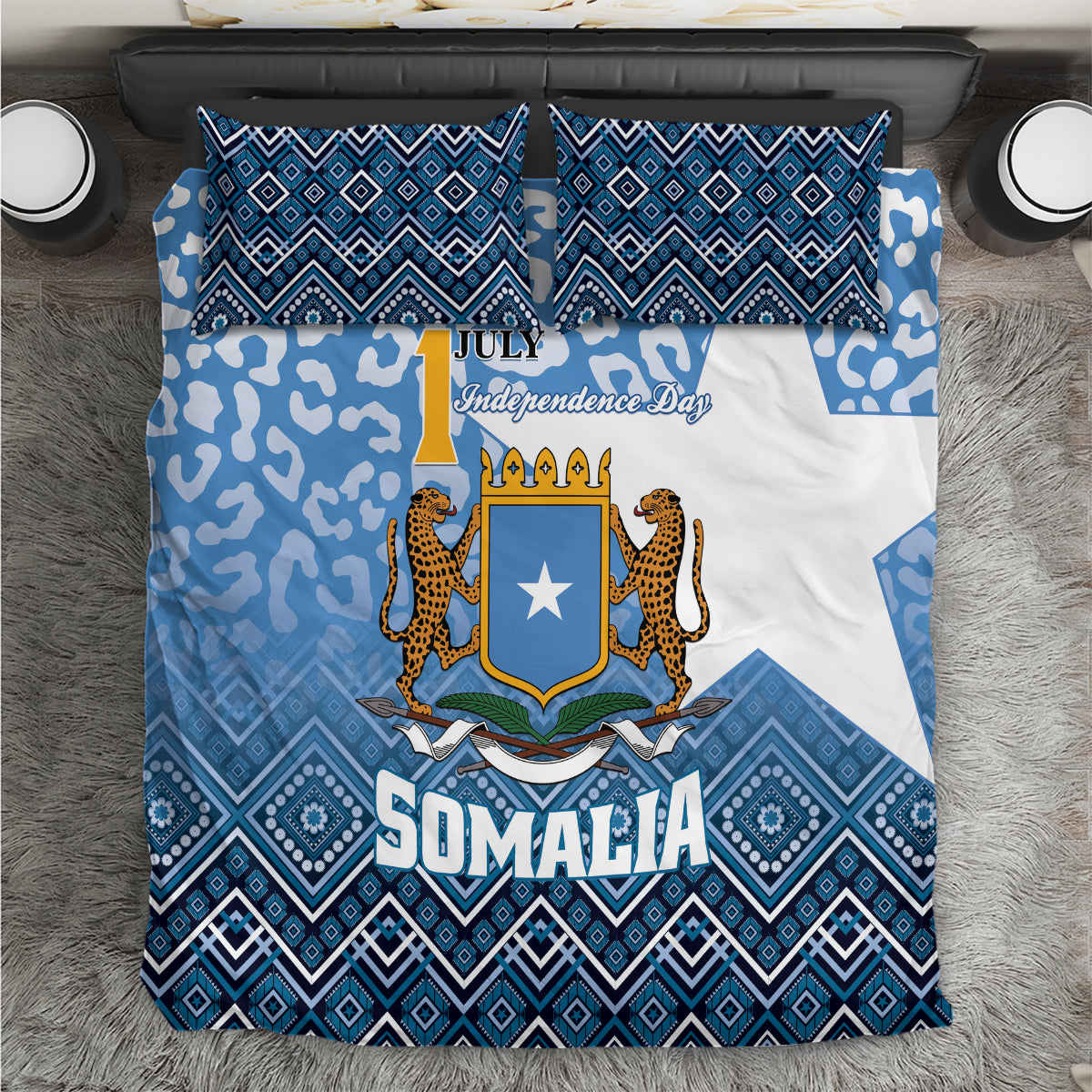 Somalia Independence Day 2024 Bedding Set Somali Star Leopard Mix African Pattern