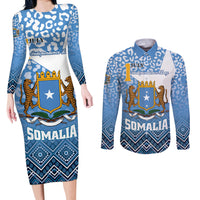 Personalized Somalia Independence Day 2024 Couples Matching Long Sleeve Bodycon Dress and Long Sleeve Button Shirt Somali Star Leopard Mix African Pattern - Wonder Print Shop
