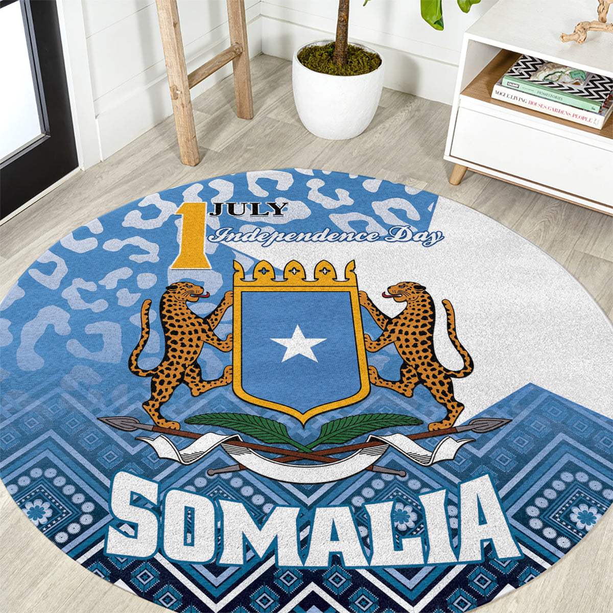 Somalia Independence Day 2024 Round Carpet Somali Star Leopard Mix African Pattern