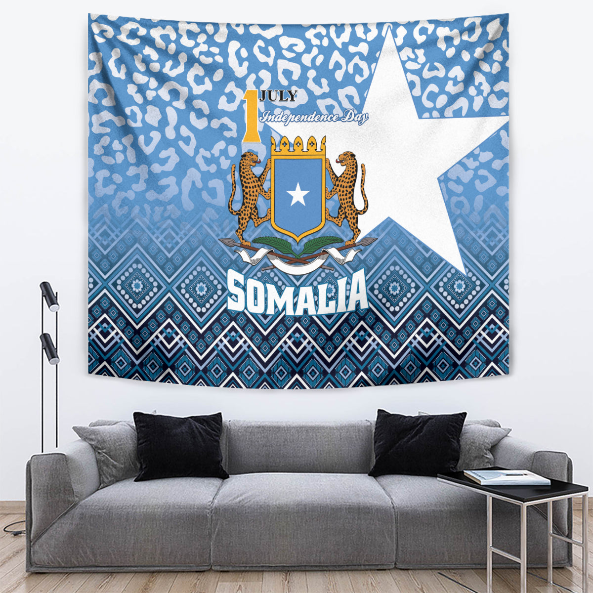 Somalia Independence Day 2024 Tapestry Somali Star Leopard Mix African Pattern