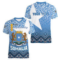 Personalized Somalia Independence Day 2024 Women V-Neck T-Shirt Somali Star Leopard Mix African Pattern - Wonder Print Shop
