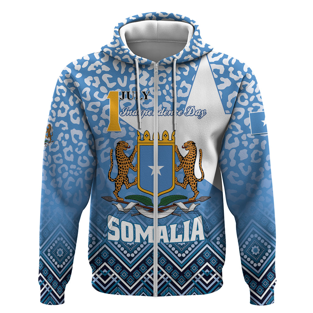 Personalized Somalia Independence Day 2024 Zip Hoodie Somali Star Leopard Mix African Pattern