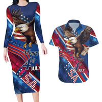Personalized USA Independence Day 2024 Couples Matching Long Sleeve Bodycon Dress and Hawaiian Shirt United States Eagle - Wonder Print Shop