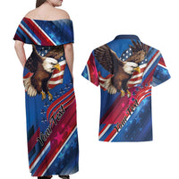 Personalized USA Independence Day 2024 Couples Matching Off Shoulder Maxi Dress and Hawaiian Shirt United States Eagle - Wonder Print Shop