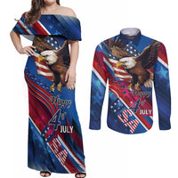 Personalized USA Independence Day 2024 Couples Matching Off Shoulder Maxi Dress and Long Sleeve Button Shirt United States Eagle - Wonder Print Shop