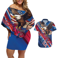 Personalized USA Independence Day 2024 Couples Matching Off Shoulder Short Dress and Hawaiian Shirt United States Eagle - Wonder Print Shop