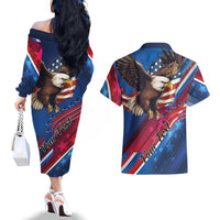 Personalized USA Independence Day 2024 Couples Matching Off The Shoulder Long Sleeve Dress and Hawaiian Shirt United States Eagle - Wonder Print Shop