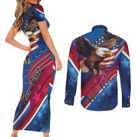 Personalized USA Independence Day 2024 Couples Matching Short Sleeve Bodycon Dress and Long Sleeve Button Shirt United States Eagle - Wonder Print Shop