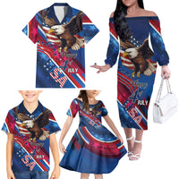 Personalized USA Independence Day 2024 Family Matching Off The Shoulder Long Sleeve Dress and Hawaiian Shirt United States Eagle - Wonder Print Shop