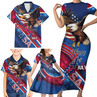 Personalized USA Independence Day 2024 Family Matching Short Sleeve Bodycon Dress and Hawaiian Shirt United States Eagle - Wonder Print Shop