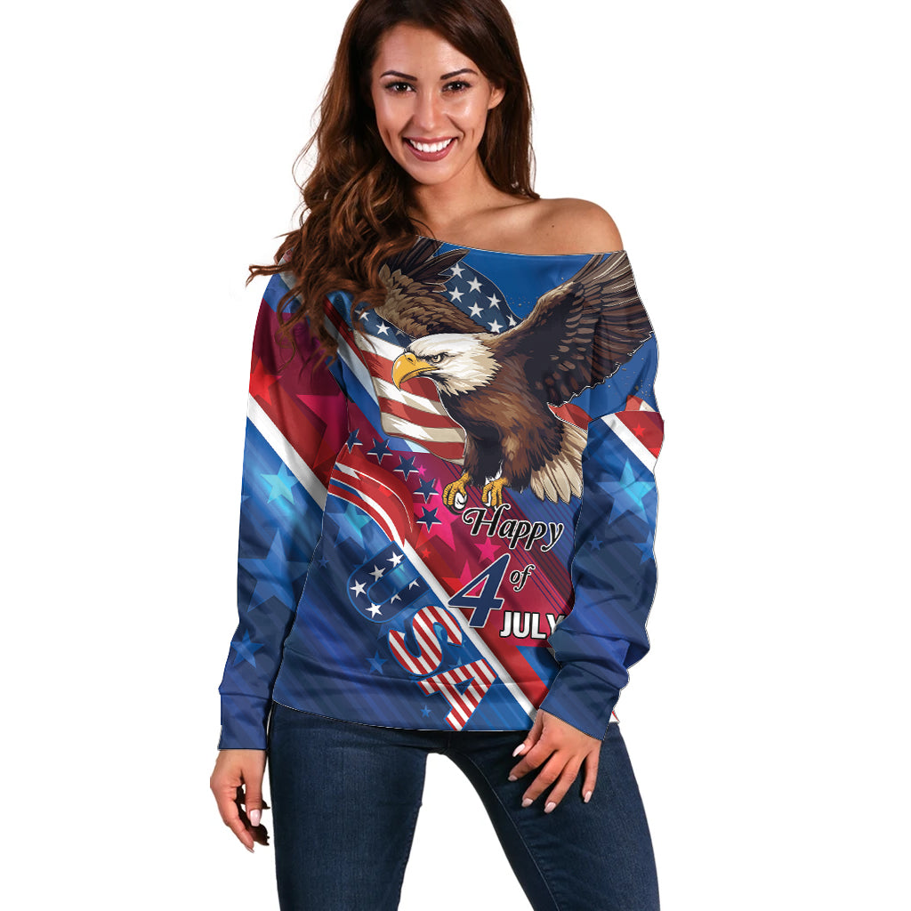 Personalized USA Independence Day 2024 Off Shoulder Sweater United States Eagle