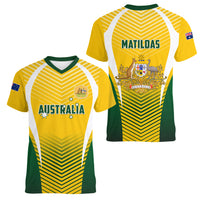 Australia Soccer Women V Neck T Shirt Matildas Sporty Yellow Version - Wonder Print Shop