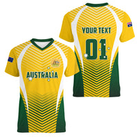 Personalised Australia Soccer Women V Neck T Shirt Matildas Sporty Yellow Version - Wonder Print Shop