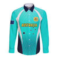 Australia Soccer Long Sleeve Button Shirt Matildas Sporty Turquoise Version - Wonder Print Shop