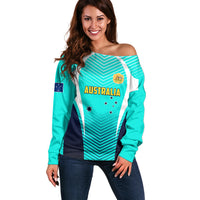 Australia Soccer Off Shoulder Sweater Matildas Sporty Turquoise Version - Wonder Print Shop