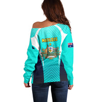 Australia Soccer Off Shoulder Sweater Matildas Sporty Turquoise Version - Wonder Print Shop
