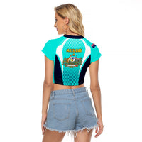Australia Soccer Raglan Cropped T Shirt Matildas Sporty Turquoise Version - Wonder Print Shop