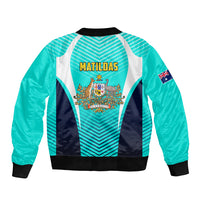 Australia Soccer Sleeve Zip Bomber Jacket Matildas Sporty Turquoise Version - Wonder Print Shop
