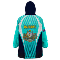 Australia Soccer Wearable Blanket Hoodie Matildas Sporty Turquoise Version - Wonder Print Shop