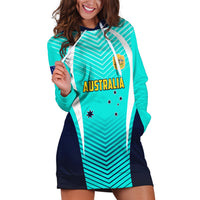 Personalised Australia Soccer Hoodie Dress Matildas Sporty Turquoise Version - Wonder Print Shop