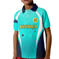 Personalised Australia Soccer Kid Polo Shirt Matildas Sporty Turquoise Version - Wonder Print Shop