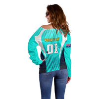 Personalised Australia Soccer Off Shoulder Sweater Matildas Sporty Turquoise Version - Wonder Print Shop