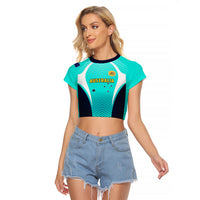 Personalised Australia Soccer Raglan Cropped T Shirt Matildas Sporty Turquoise Version - Wonder Print Shop