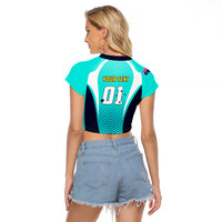 Personalised Australia Soccer Raglan Cropped T Shirt Matildas Sporty Turquoise Version - Wonder Print Shop