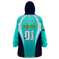 Personalised Australia Soccer Wearable Blanket Hoodie Matildas Sporty Turquoise Version - Wonder Print Shop