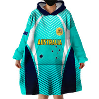 Personalised Australia Soccer Wearable Blanket Hoodie Matildas Sporty Turquoise Version - Wonder Print Shop