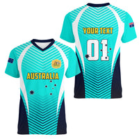 Personalised Australia Soccer Women V Neck T Shirt Matildas Sporty Turquoise Version - Wonder Print Shop