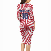 Custom Soccer 2026 USA Long Sleeve Bodycon Dress Red Star Stylized