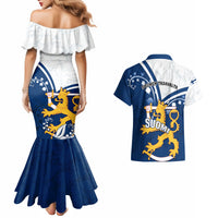 Finland Couples Matching Mermaid Dress and Hawaiian Shirt Suomi Lion With Lily of the Valley - Wonder Print Shop
