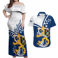 Finland Couples Matching Off Shoulder Maxi Dress and Hawaiian Shirt Suomi Lion With Lily of the Valley - Wonder Print Shop