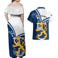 Finland Couples Matching Off Shoulder Maxi Dress and Hawaiian Shirt Suomi Lion With Lily of the Valley - Wonder Print Shop