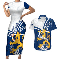Finland Couples Matching Short Sleeve Bodycon Dress and Hawaiian Shirt Suomi Lion With Lily of the Valley - Wonder Print Shop