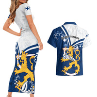 Finland Couples Matching Short Sleeve Bodycon Dress and Hawaiian Shirt Suomi Lion With Lily of the Valley - Wonder Print Shop