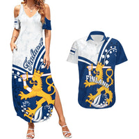 Finland Couples Matching Summer Maxi Dress and Hawaiian Shirt Suomi Lion With Lily of the Valley - Wonder Print Shop