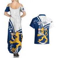 Personalised Finland Couples Matching Summer Maxi Dress and Hawaiian Shirt Suomi Lion With Lily of the Valley - Wonder Print Shop
