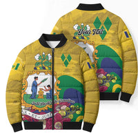 Personalized Saint Vincent and the Grenadines Bomber Puffer Jacket Cannonball Flower Tropical Style - Wonder Print Shop