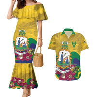 Personalized Saint Vincent and the Grenadines Couples Matching Mermaid Dress and Hawaiian Shirt Cannonball Flower Tropical Style - Wonder Print Shop