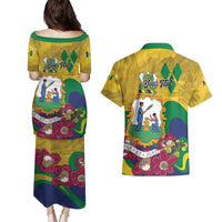 Personalized Saint Vincent and the Grenadines Couples Matching Puletasi and Hawaiian Shirt Cannonball Flower Tropical Style - Wonder Print Shop